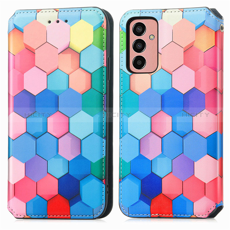 Leather Case Stands Fashionable Pattern Flip Cover Holder S02D for Samsung Galaxy M13 4G Colorful