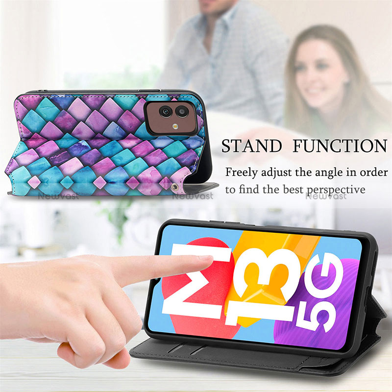 Leather Case Stands Fashionable Pattern Flip Cover Holder S02D for Samsung Galaxy M13 5G