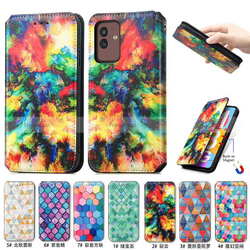 Leather Case Stands Fashionable Pattern Flip Cover Holder S02D for Samsung Galaxy M13 5G