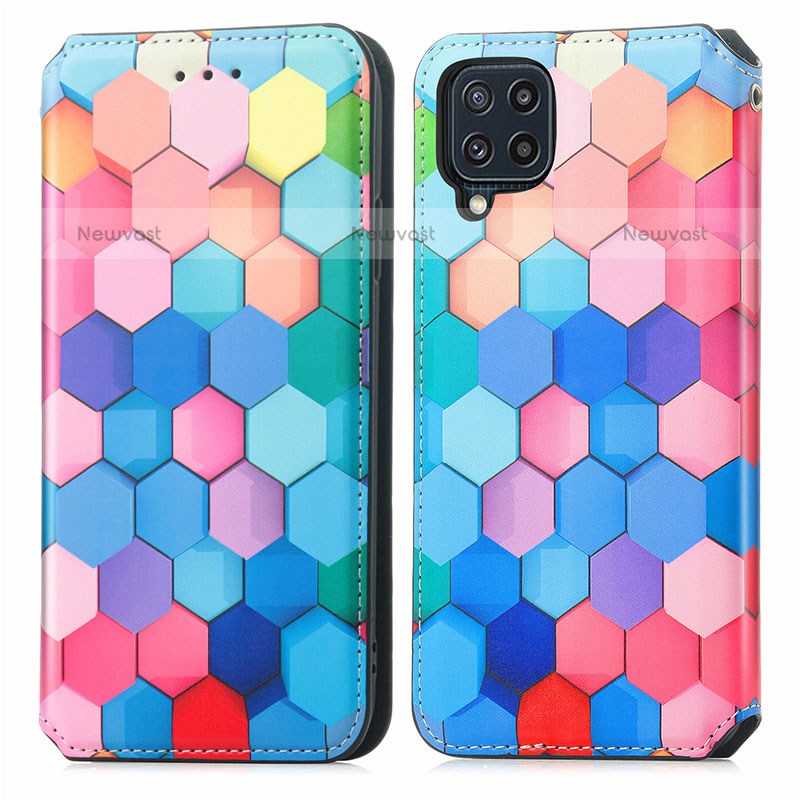 Leather Case Stands Fashionable Pattern Flip Cover Holder S02D for Samsung Galaxy M32 4G