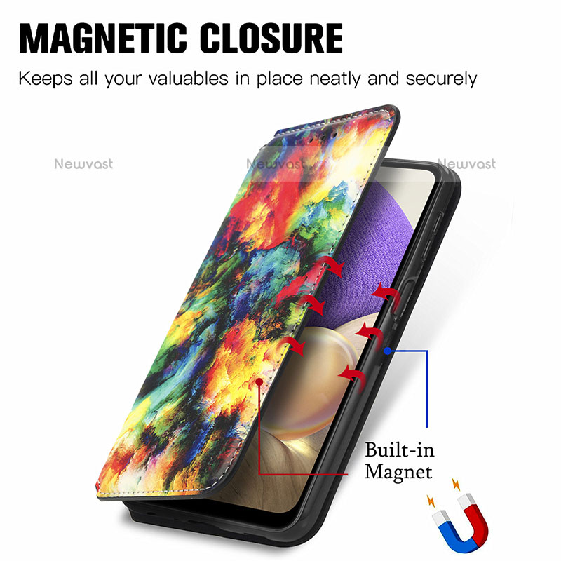 Leather Case Stands Fashionable Pattern Flip Cover Holder S02D for Samsung Galaxy M32 5G