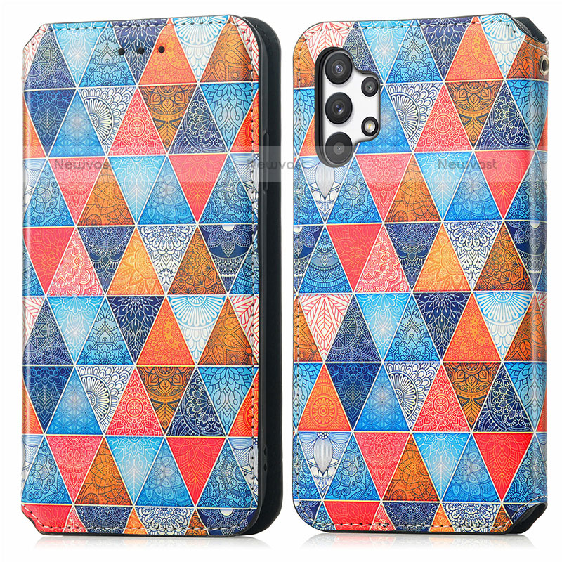 Leather Case Stands Fashionable Pattern Flip Cover Holder S02D for Samsung Galaxy M32 5G