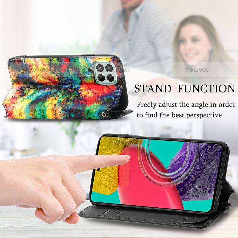 Leather Case Stands Fashionable Pattern Flip Cover Holder S02D for Samsung Galaxy M53 5G