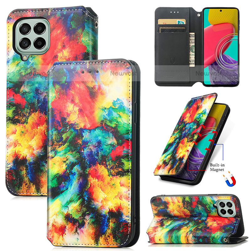 Leather Case Stands Fashionable Pattern Flip Cover Holder S02D for Samsung Galaxy M53 5G