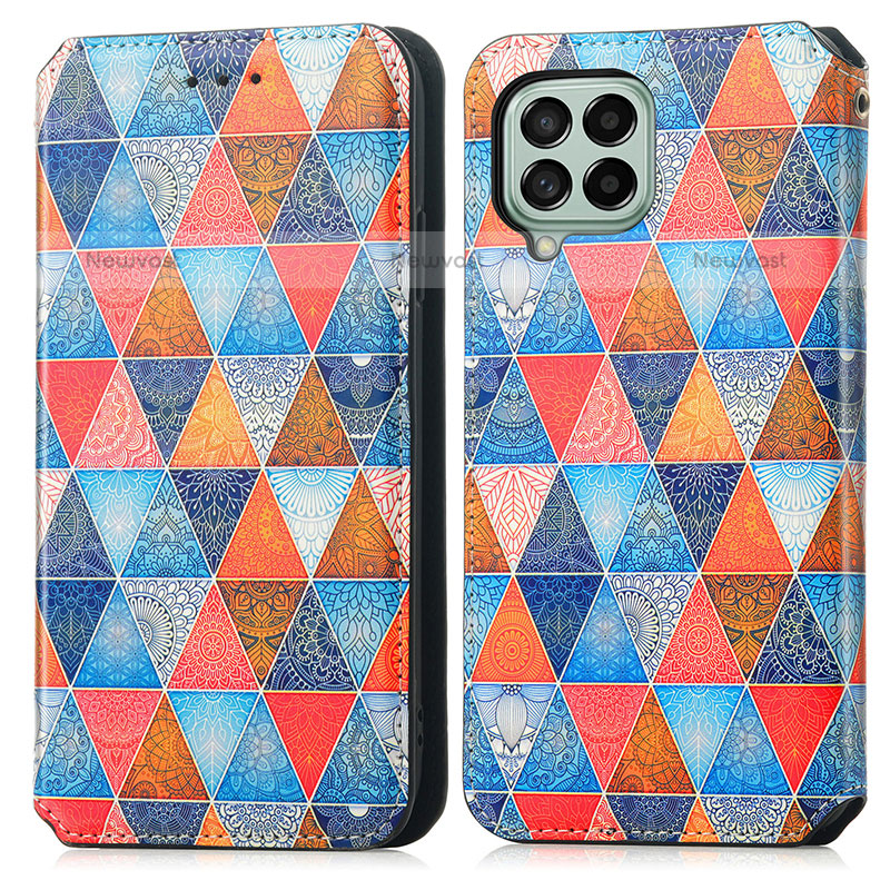 Leather Case Stands Fashionable Pattern Flip Cover Holder S02D for Samsung Galaxy M53 5G Brown