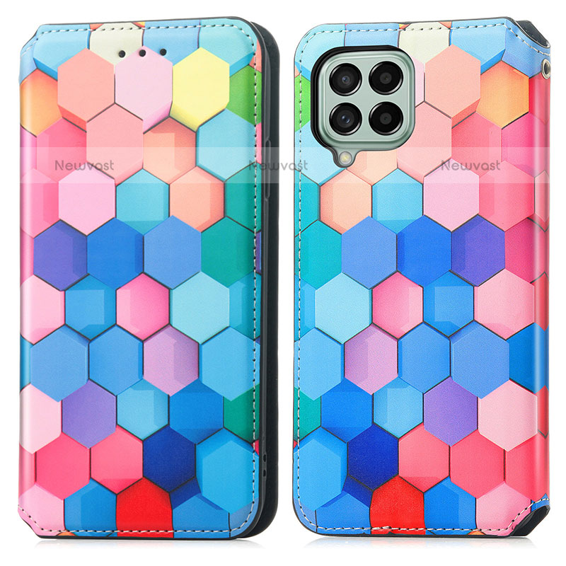 Leather Case Stands Fashionable Pattern Flip Cover Holder S02D for Samsung Galaxy M53 5G Colorful