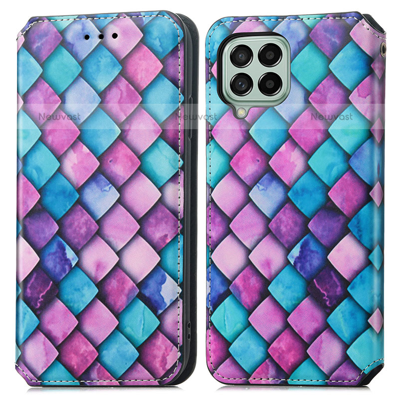 Leather Case Stands Fashionable Pattern Flip Cover Holder S02D for Samsung Galaxy M53 5G Purple