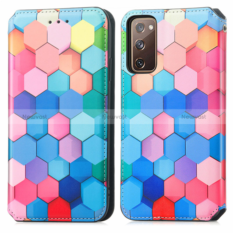 Leather Case Stands Fashionable Pattern Flip Cover Holder S02D for Samsung Galaxy S20 FE (2022) 5G Colorful