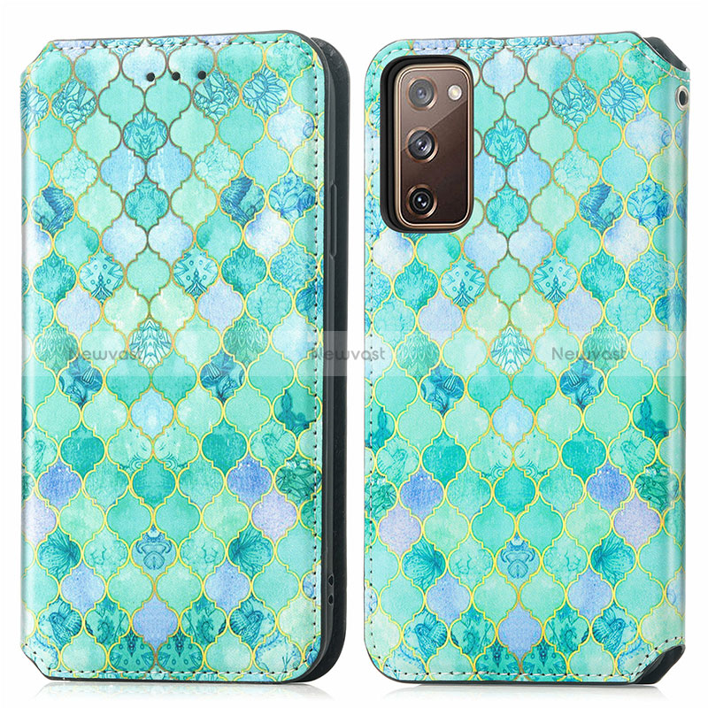 Leather Case Stands Fashionable Pattern Flip Cover Holder S02D for Samsung Galaxy S20 FE 5G