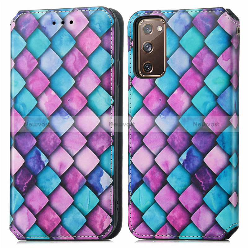 Leather Case Stands Fashionable Pattern Flip Cover Holder S02D for Samsung Galaxy S20 Lite 5G Purple