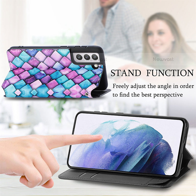 Leather Case Stands Fashionable Pattern Flip Cover Holder S02D for Samsung Galaxy S21 FE 5G