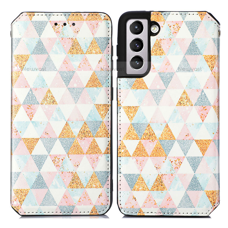 Leather Case Stands Fashionable Pattern Flip Cover Holder S02D for Samsung Galaxy S21 Plus 5G