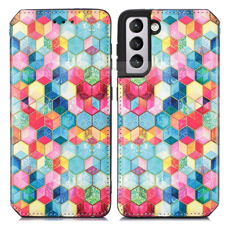 Leather Case Stands Fashionable Pattern Flip Cover Holder S02D for Samsung Galaxy S21 Plus 5G Colorful