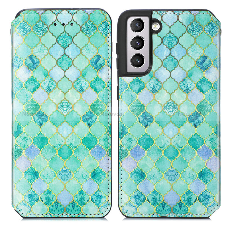 Leather Case Stands Fashionable Pattern Flip Cover Holder S02D for Samsung Galaxy S22 Plus 5G Green