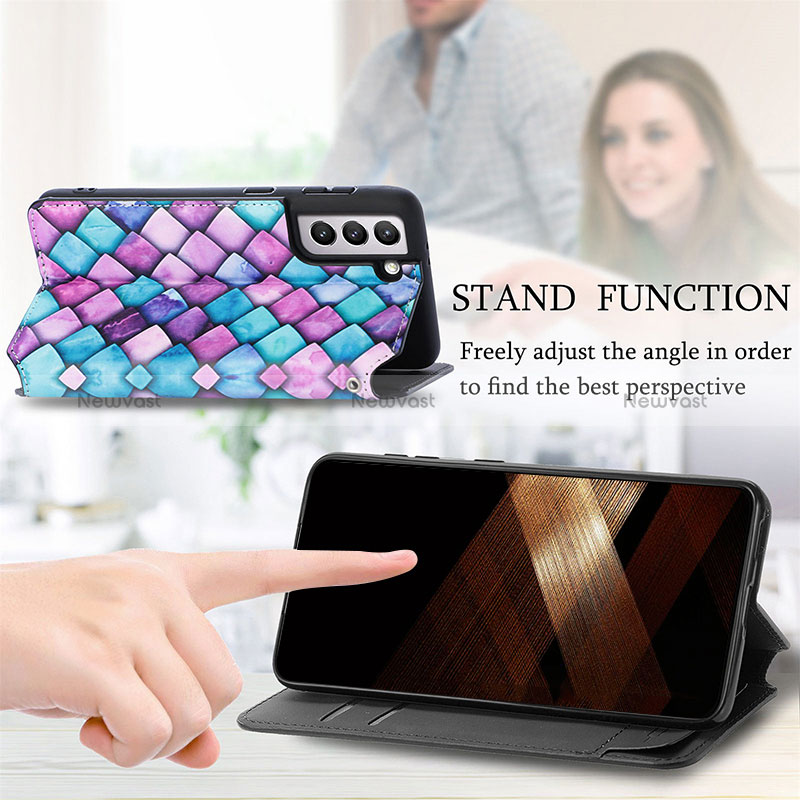 Leather Case Stands Fashionable Pattern Flip Cover Holder S02D for Samsung Galaxy S24 5G