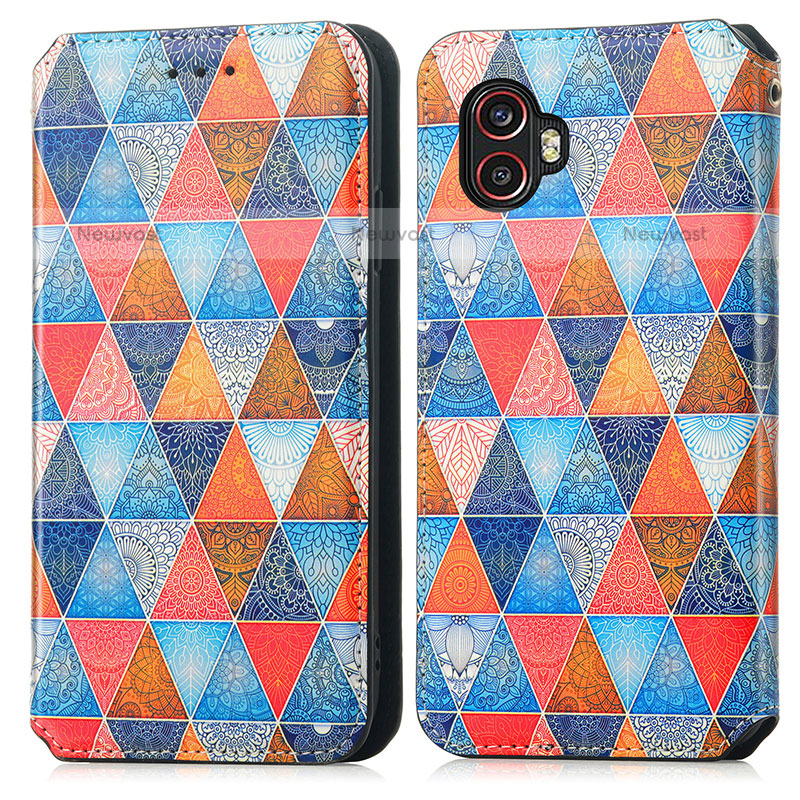 Leather Case Stands Fashionable Pattern Flip Cover Holder S02D for Samsung Galaxy XCover 6 Pro 5G Brown