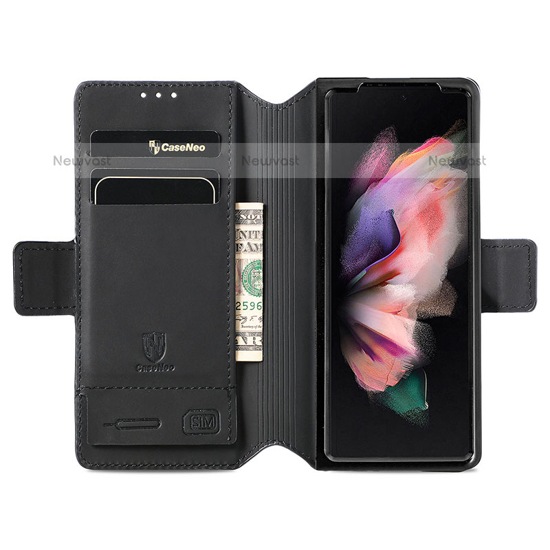 Leather Case Stands Fashionable Pattern Flip Cover Holder S02D for Samsung Galaxy Z Fold3 5G