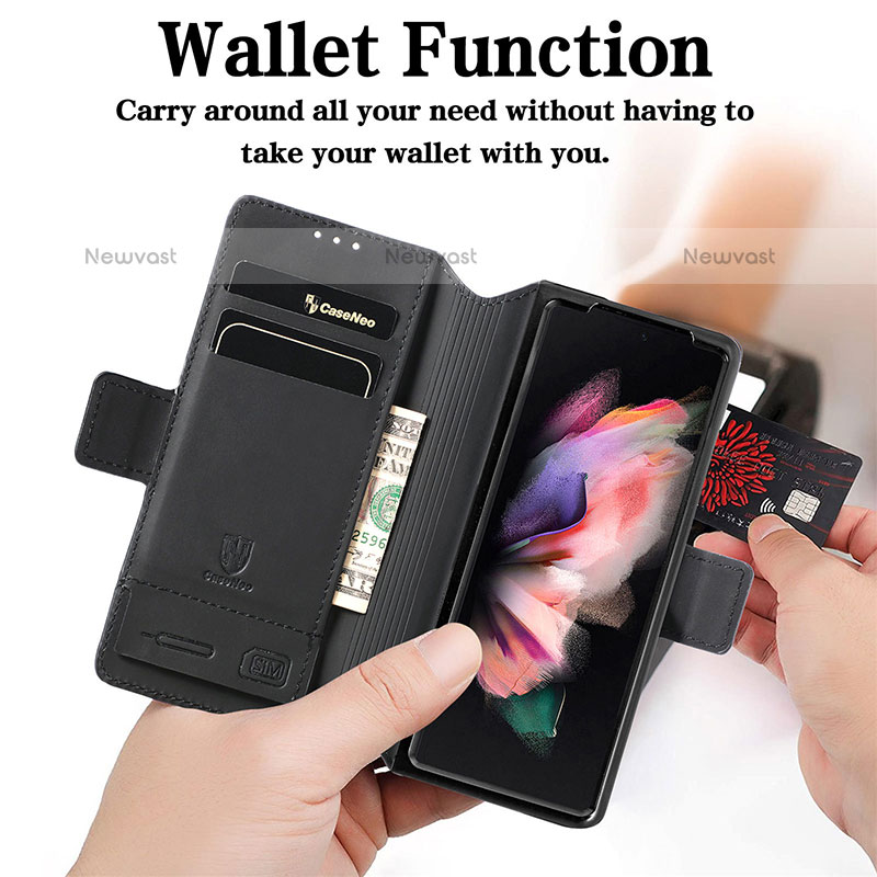 Leather Case Stands Fashionable Pattern Flip Cover Holder S02D for Samsung Galaxy Z Fold3 5G