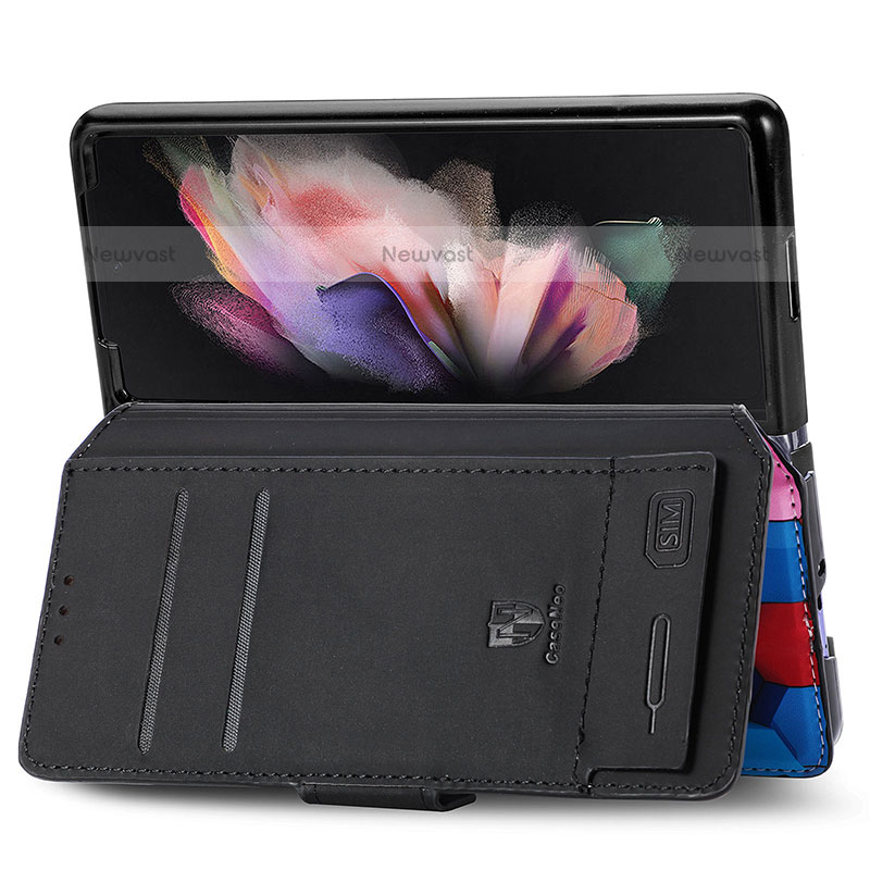 Leather Case Stands Fashionable Pattern Flip Cover Holder S02D for Samsung Galaxy Z Fold3 5G