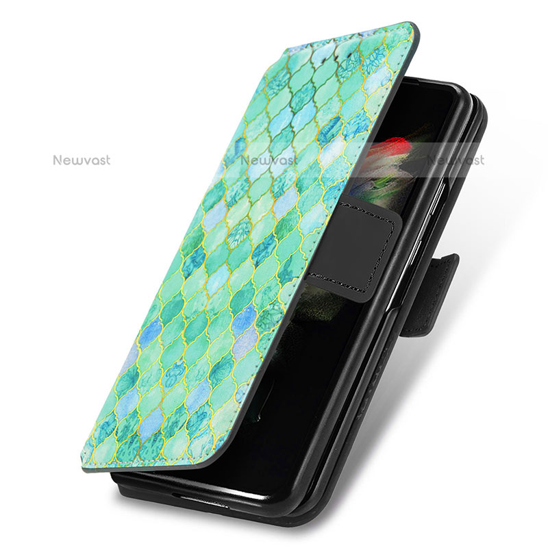 Leather Case Stands Fashionable Pattern Flip Cover Holder S02D for Samsung Galaxy Z Fold3 5G