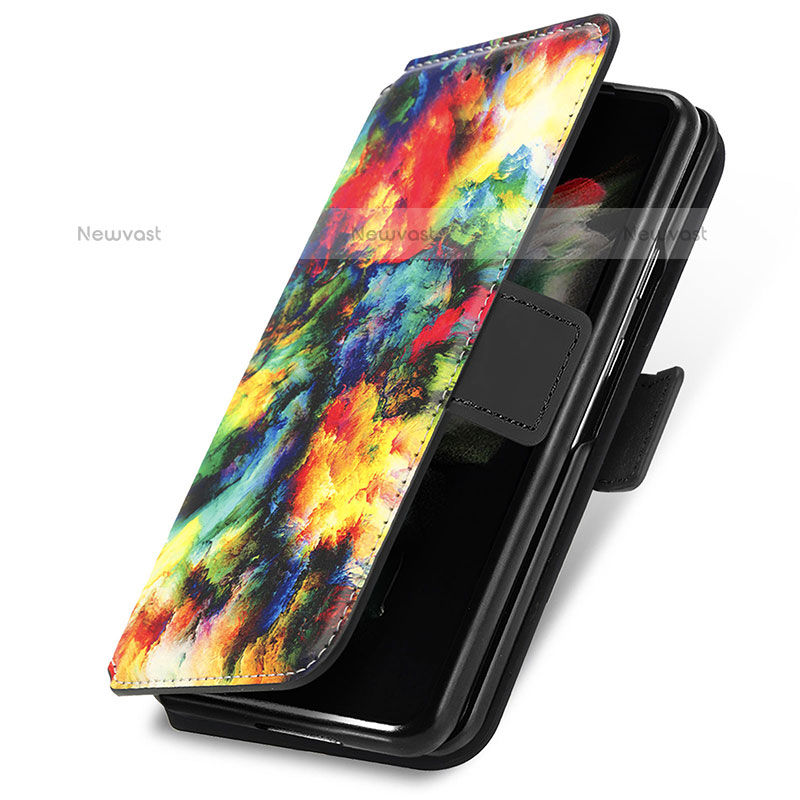 Leather Case Stands Fashionable Pattern Flip Cover Holder S02D for Samsung Galaxy Z Fold3 5G