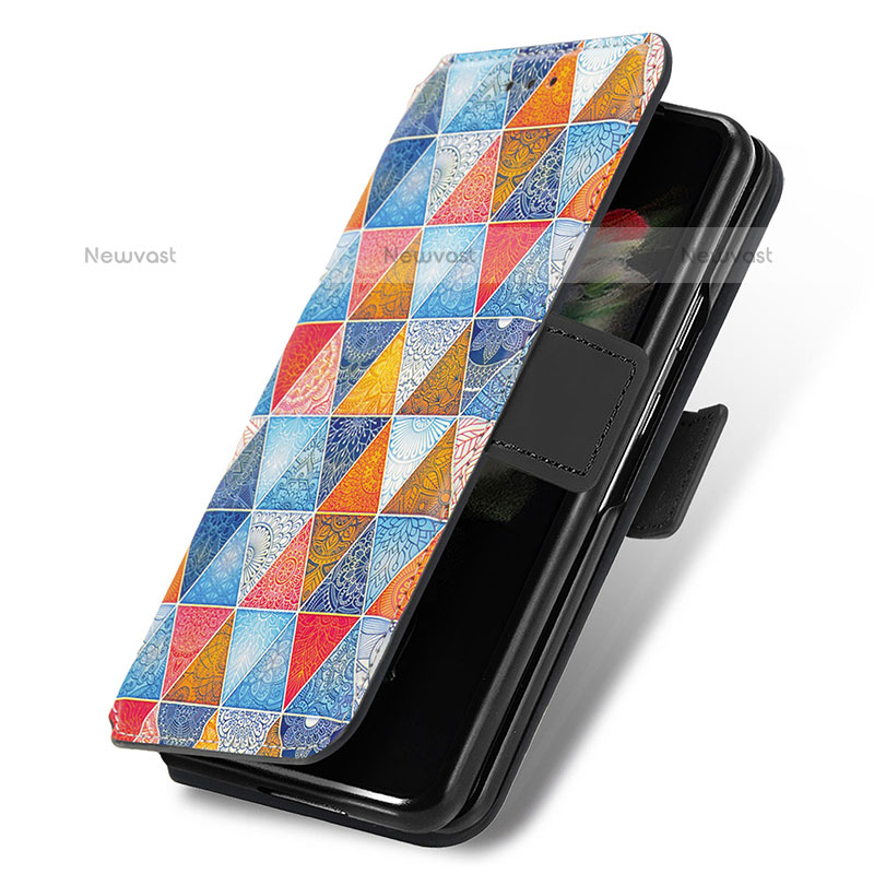 Leather Case Stands Fashionable Pattern Flip Cover Holder S02D for Samsung Galaxy Z Fold3 5G