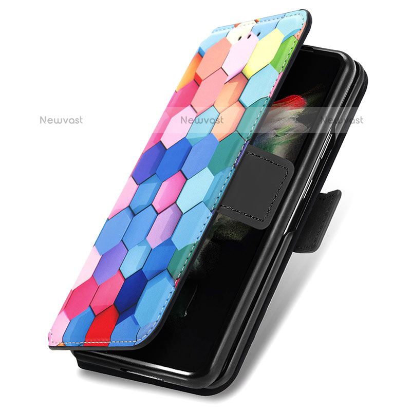 Leather Case Stands Fashionable Pattern Flip Cover Holder S02D for Samsung Galaxy Z Fold3 5G