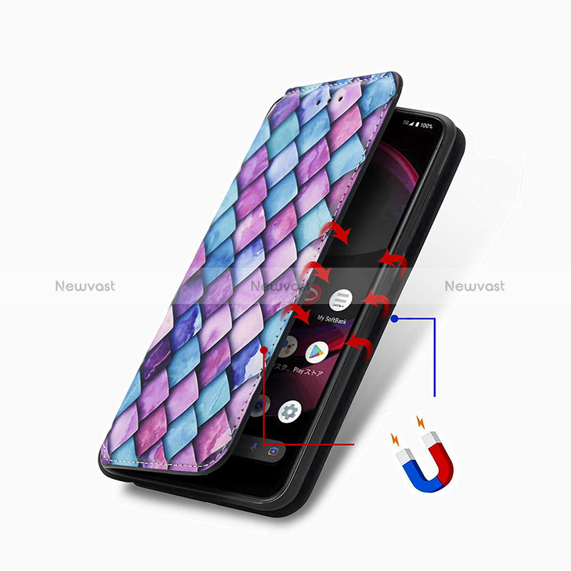 Leather Case Stands Fashionable Pattern Flip Cover Holder S02D for Sharp Aquos R8 Pro