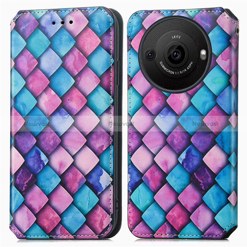 Leather Case Stands Fashionable Pattern Flip Cover Holder S02D for Sharp Aquos R8 Pro Purple