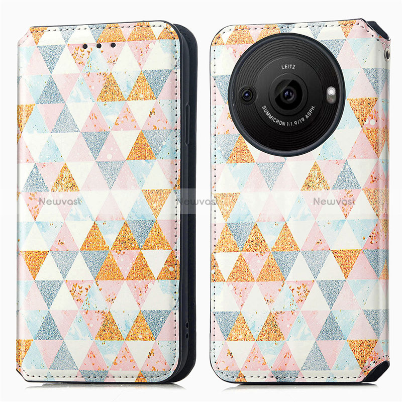 Leather Case Stands Fashionable Pattern Flip Cover Holder S02D for Sharp Aquos R8 Pro White