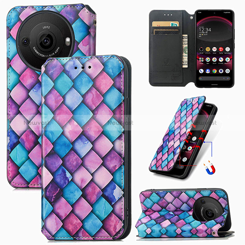 Leather Case Stands Fashionable Pattern Flip Cover Holder S02D for Sharp Aquos R8s Pro