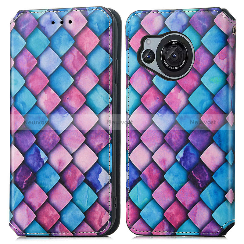 Leather Case Stands Fashionable Pattern Flip Cover Holder S02D for Sharp Aquos R8s Purple