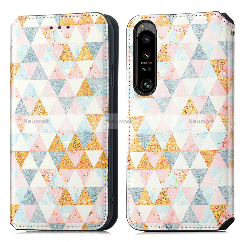 Leather Case Stands Fashionable Pattern Flip Cover Holder S02D for Sony Xperia 1 IV SO-51C White