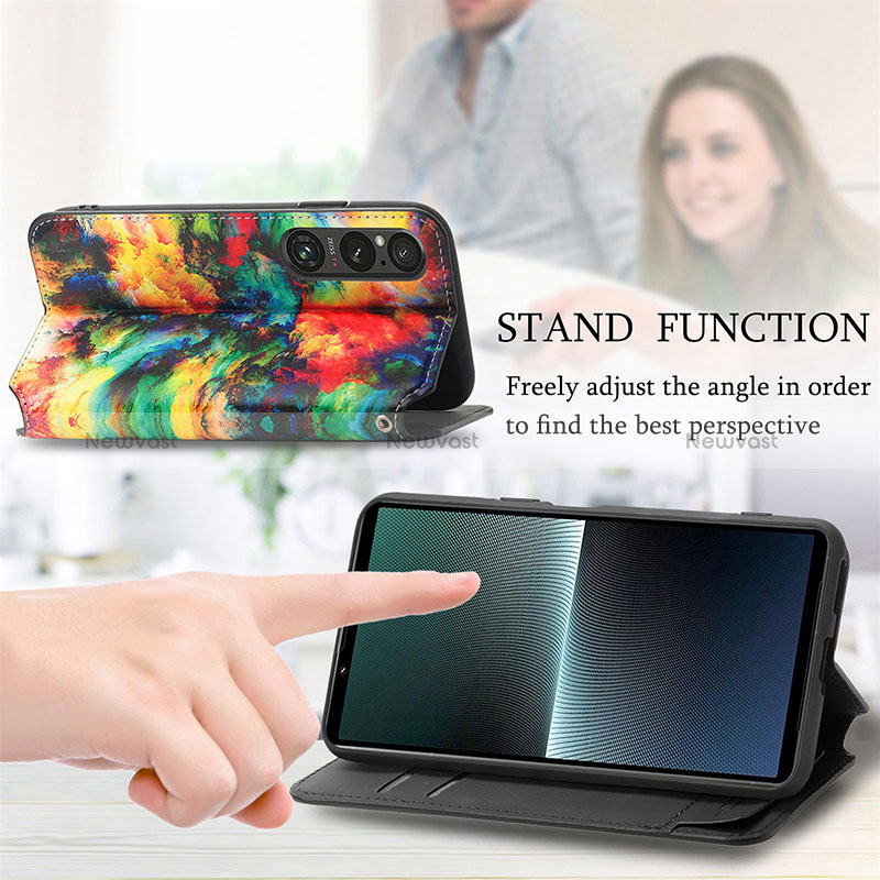 Leather Case Stands Fashionable Pattern Flip Cover Holder S02D for Sony Xperia 1 V