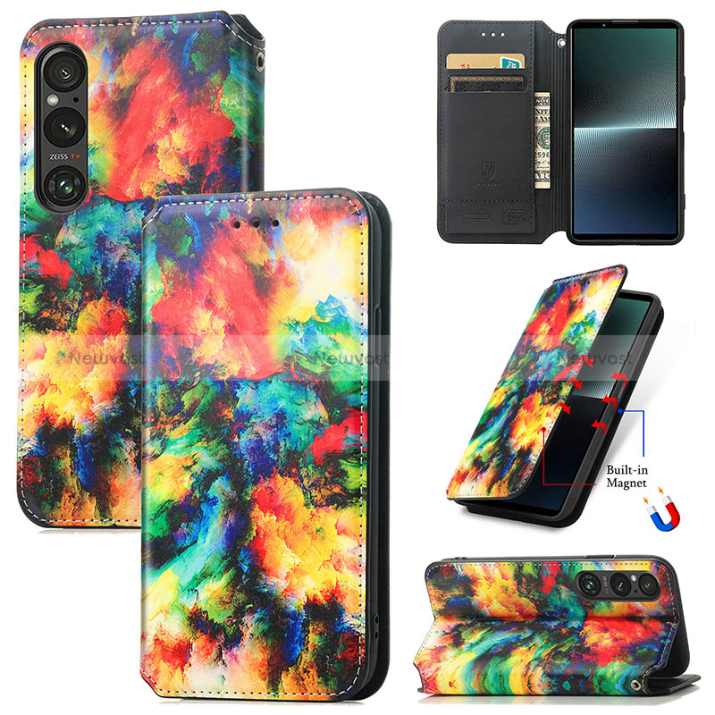 Leather Case Stands Fashionable Pattern Flip Cover Holder S02D for Sony Xperia 1 V