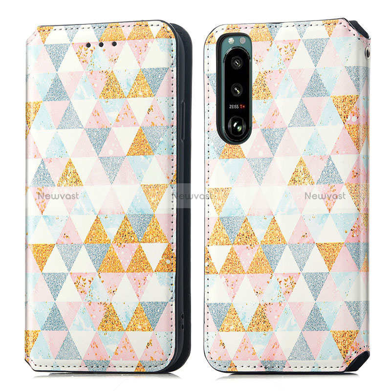Leather Case Stands Fashionable Pattern Flip Cover Holder S02D for Sony Xperia 5 IV White
