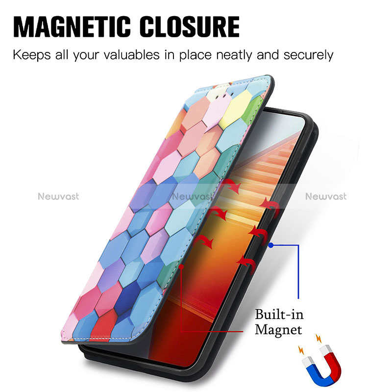 Leather Case Stands Fashionable Pattern Flip Cover Holder S02D for Vivo iQOO 9T 5G