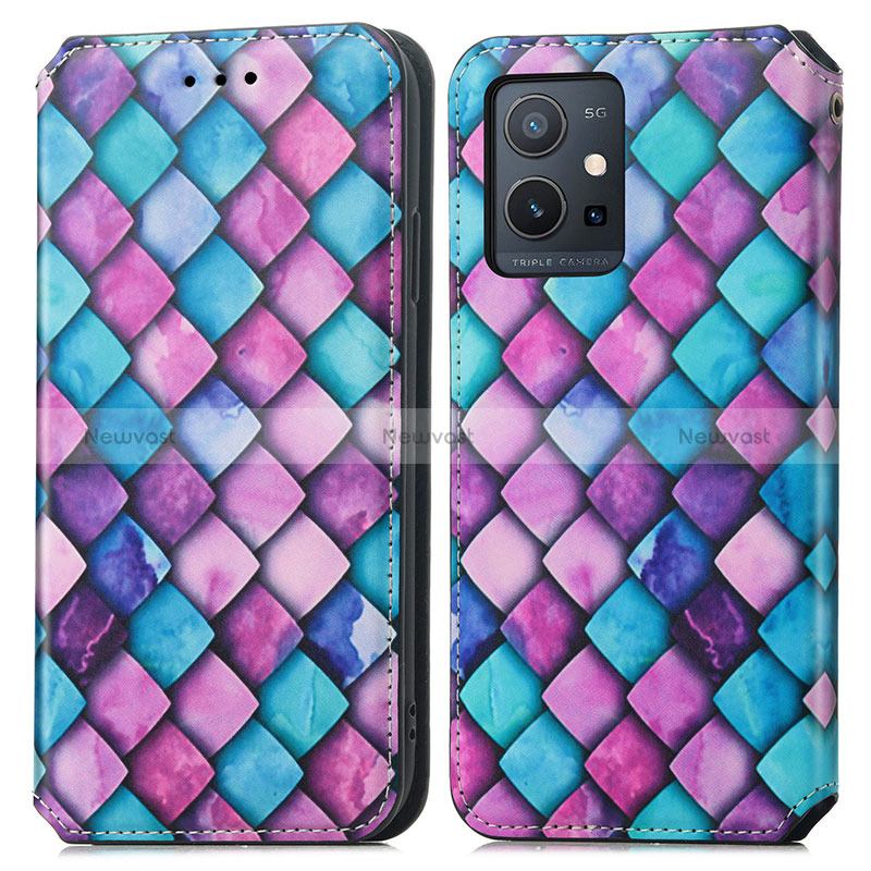 Leather Case Stands Fashionable Pattern Flip Cover Holder S02D for Vivo iQOO Z6 5G