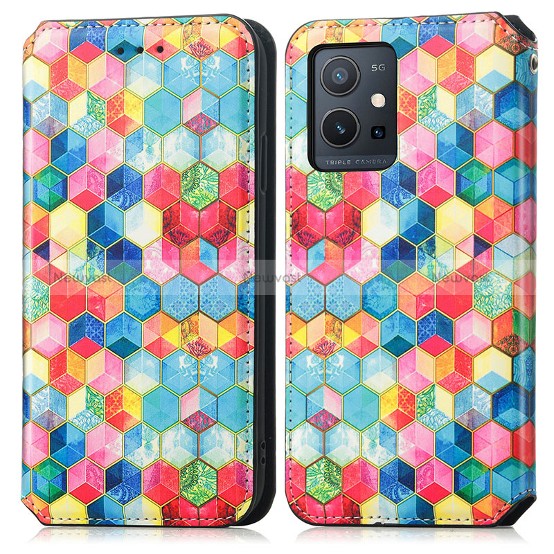 Leather Case Stands Fashionable Pattern Flip Cover Holder S02D for Vivo iQOO Z6 5G