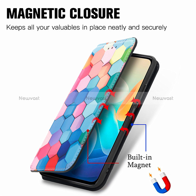 Leather Case Stands Fashionable Pattern Flip Cover Holder S02D for Vivo iQOO Z6 Lite 5G