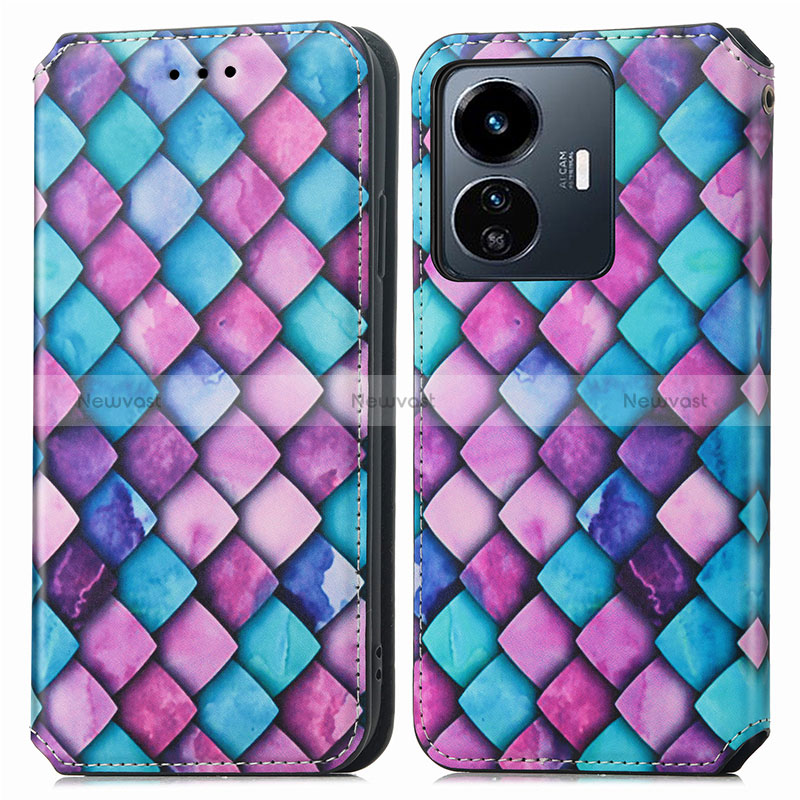 Leather Case Stands Fashionable Pattern Flip Cover Holder S02D for Vivo iQOO Z6 Lite 5G