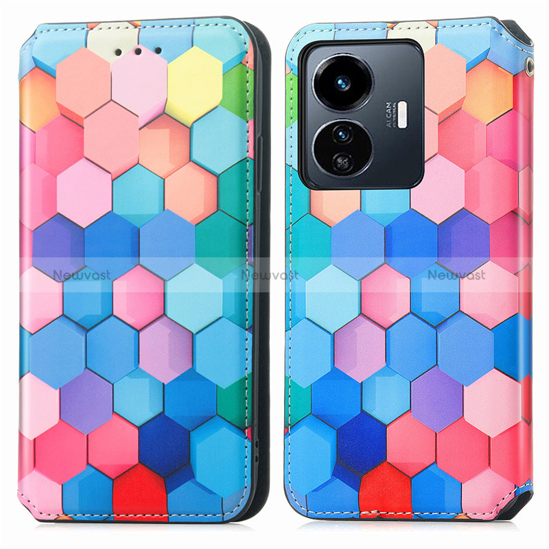 Leather Case Stands Fashionable Pattern Flip Cover Holder S02D for Vivo iQOO Z6 Lite 5G