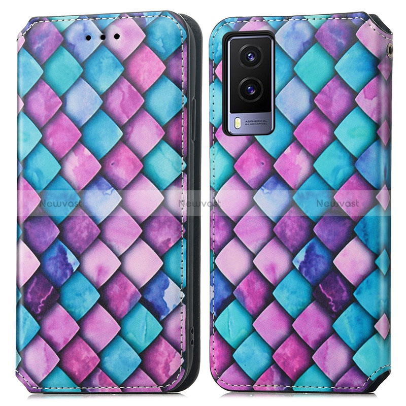 Leather Case Stands Fashionable Pattern Flip Cover Holder S02D for Vivo V21e 5G