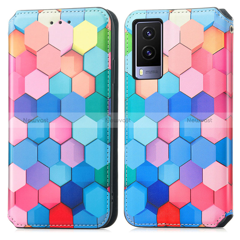 Leather Case Stands Fashionable Pattern Flip Cover Holder S02D for Vivo V21e 5G Colorful