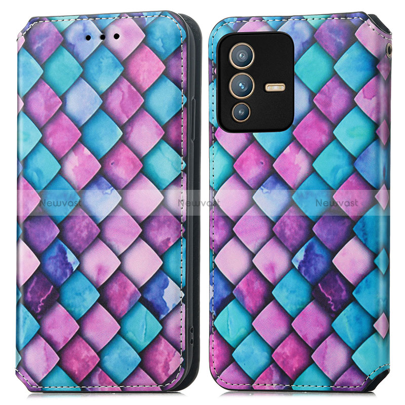 Leather Case Stands Fashionable Pattern Flip Cover Holder S02D for Vivo V23 Pro 5G