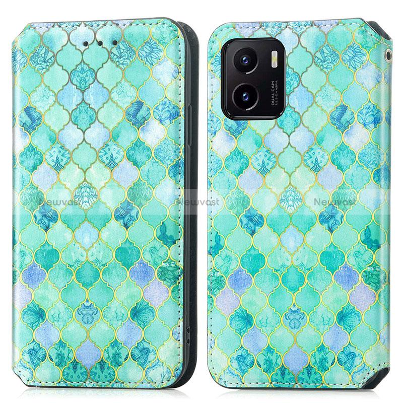 Leather Case Stands Fashionable Pattern Flip Cover Holder S02D for Vivo Y01 Green