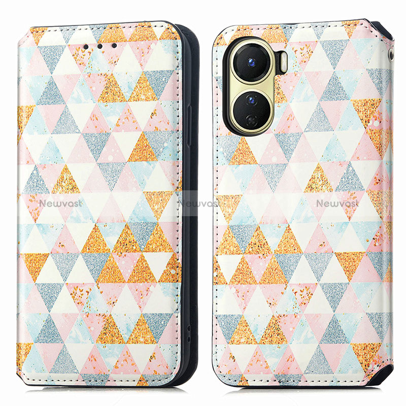 Leather Case Stands Fashionable Pattern Flip Cover Holder S02D for Vivo Y02S White