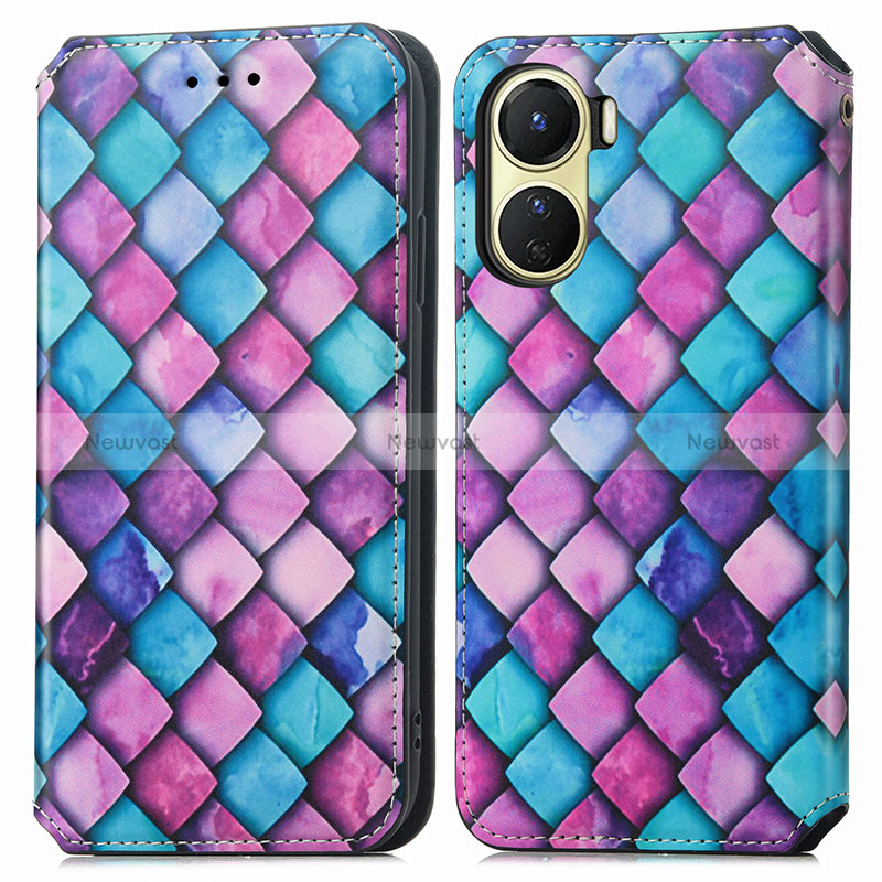 Leather Case Stands Fashionable Pattern Flip Cover Holder S02D for Vivo Y16