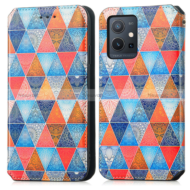 Leather Case Stands Fashionable Pattern Flip Cover Holder S02D for Vivo Y33e 5G