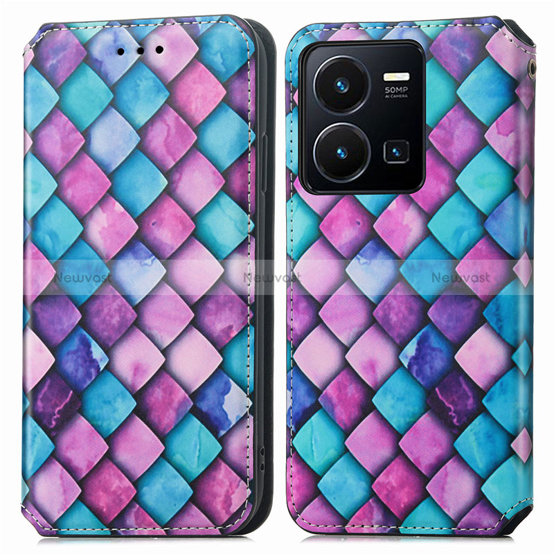 Leather Case Stands Fashionable Pattern Flip Cover Holder S02D for Vivo Y35 4G